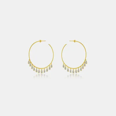 Dangle Waterdrops Hoop Earrings Inlaid Zircon 925 Sterling Silver Luxury Statement Big Hoop Earrings