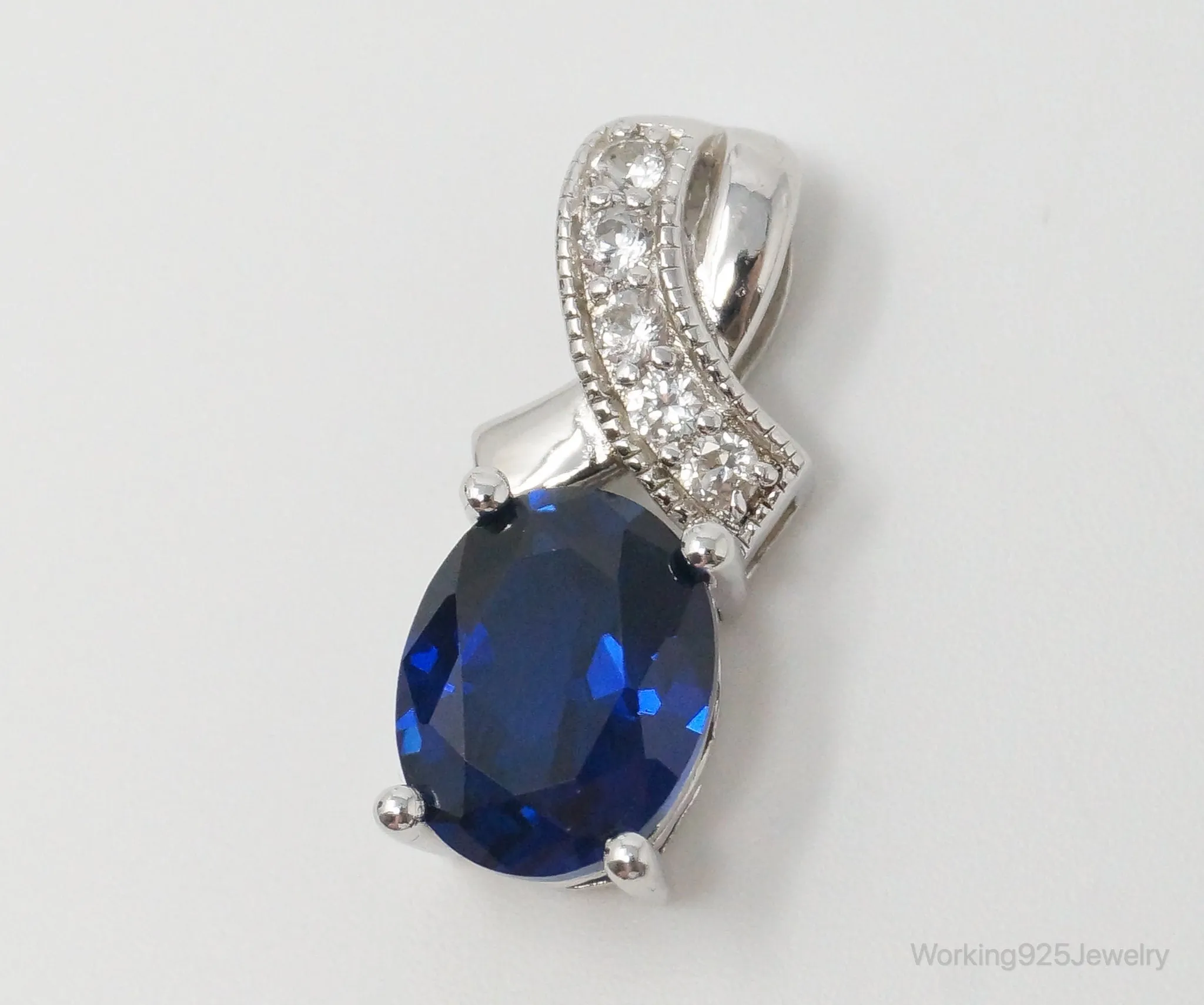 Designer SUN Sapphire Cubic Zirconia Sterling Silver Necklace Pendant