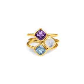 Diamond Shaped Cushion Cut Birthstone Ring Set