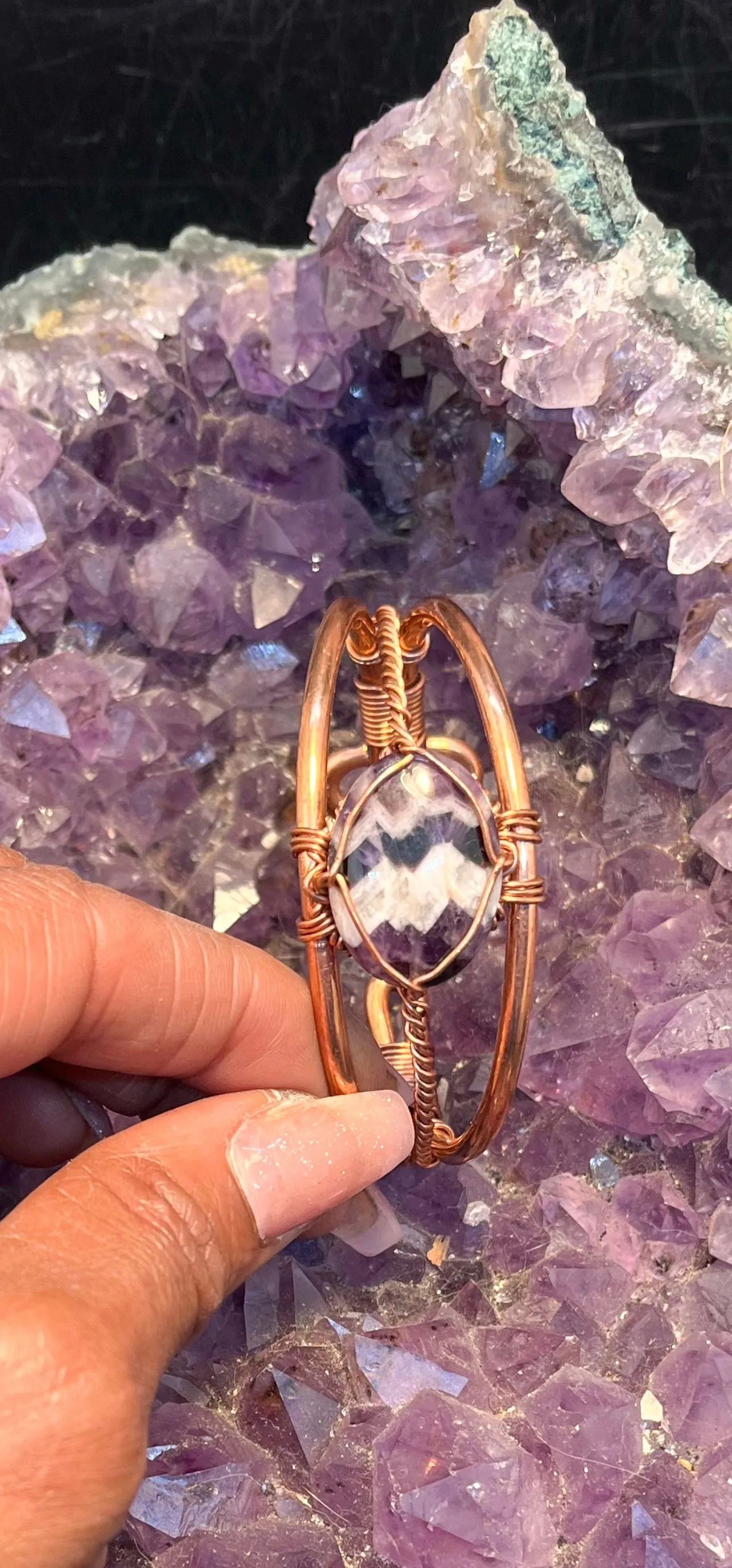 Dogtooth Amethyst Wirewrapped Copper Bracelet