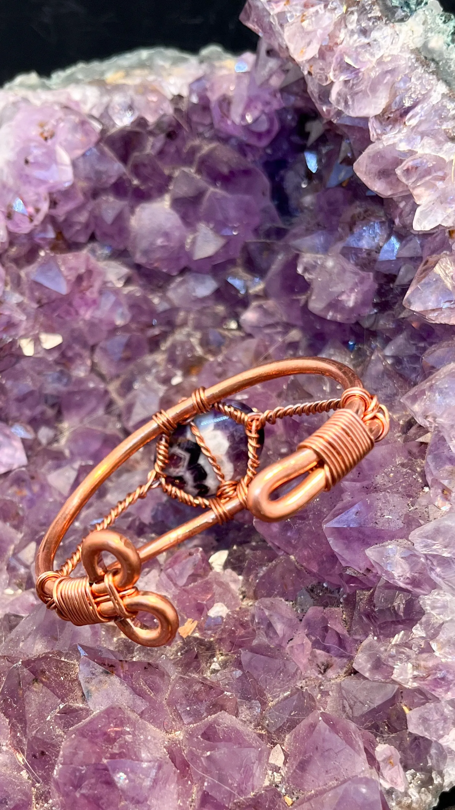 Dogtooth Amethyst Wirewrapped Copper Bracelet