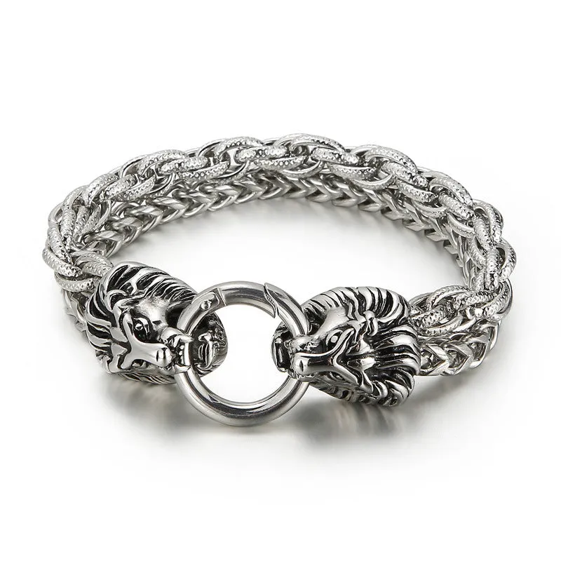 Dominant Fashion Lion Head Double Chain Men's Bracelet in Titanium Steel - European and American Style