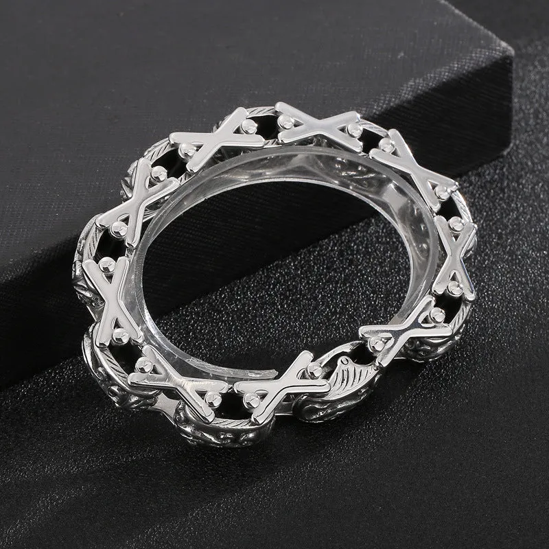 Domineering Floral X-Shaped Hollow Titanium Steel Bracelet for Men from Europe and America