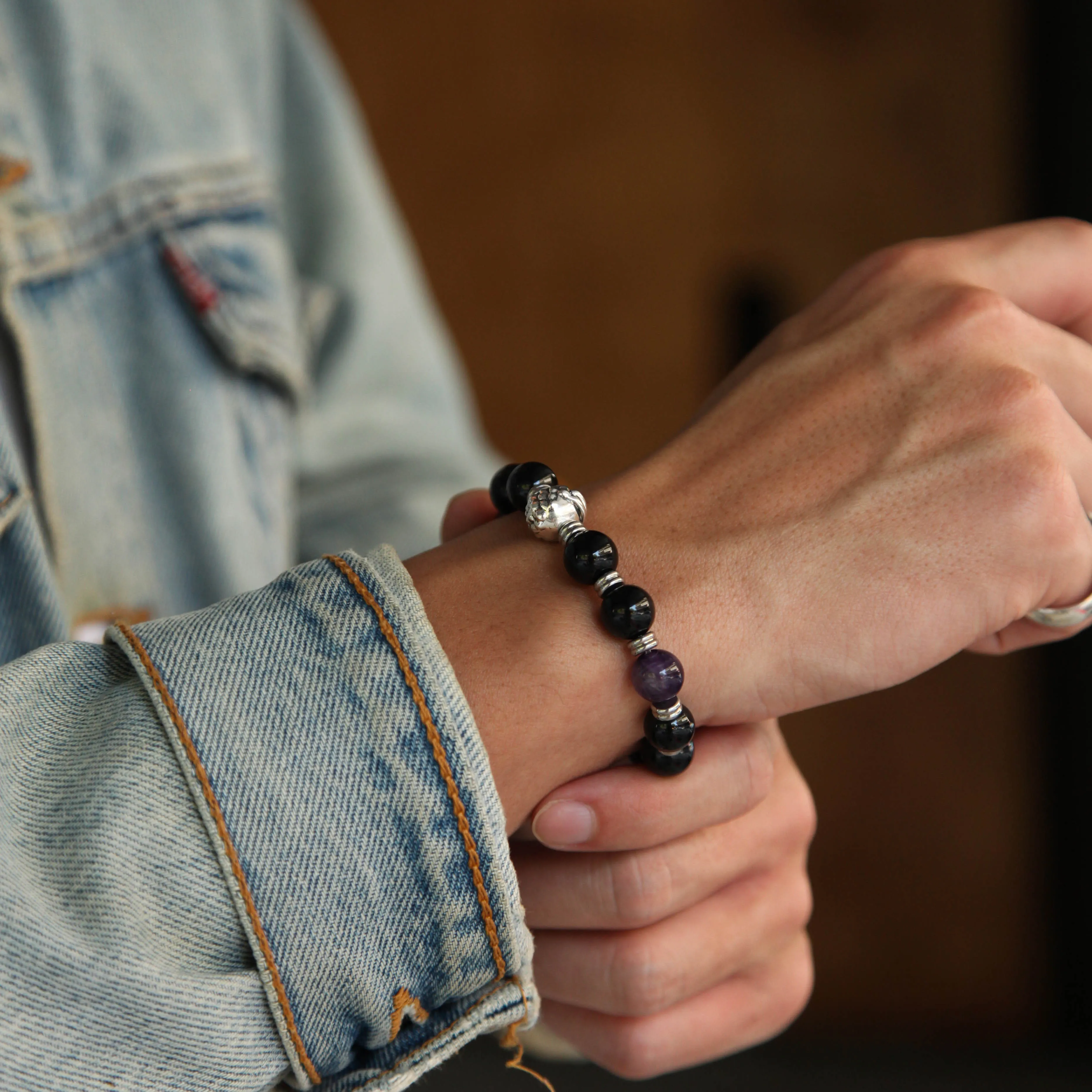 Dragon Claw bracelet with Amethyst, Obsidian