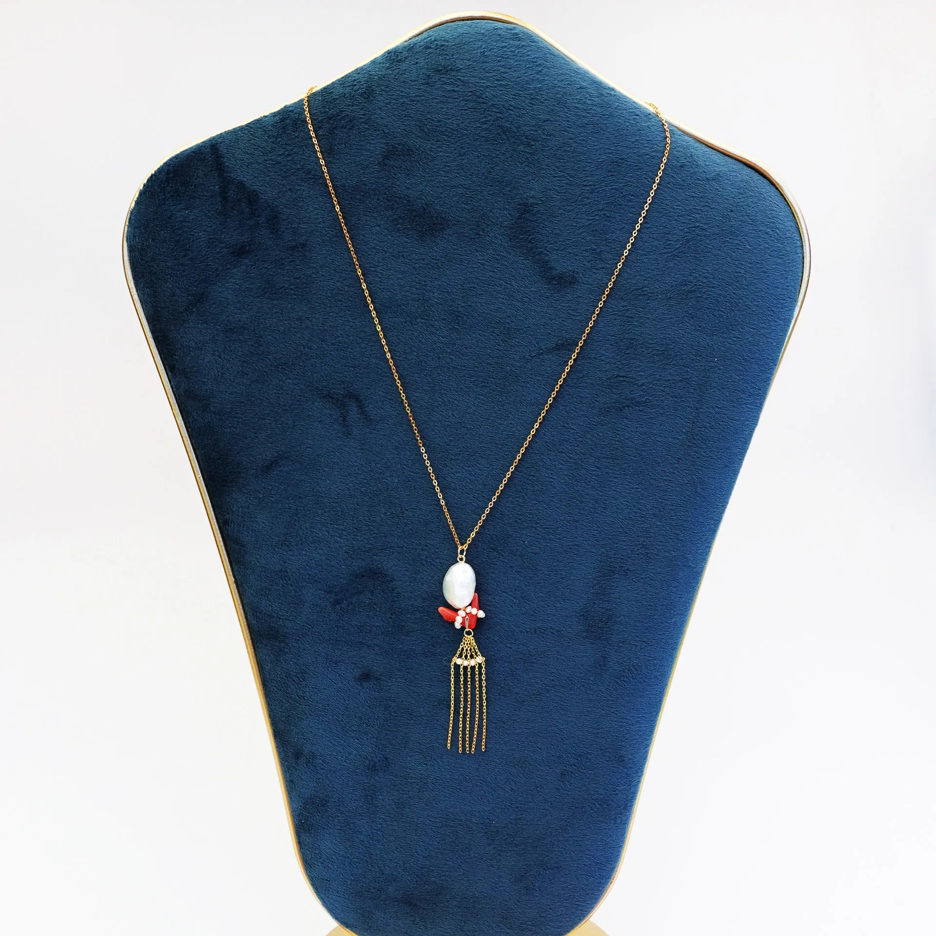 Dragon Princess Red Coral and Pearl Tassel Necklace