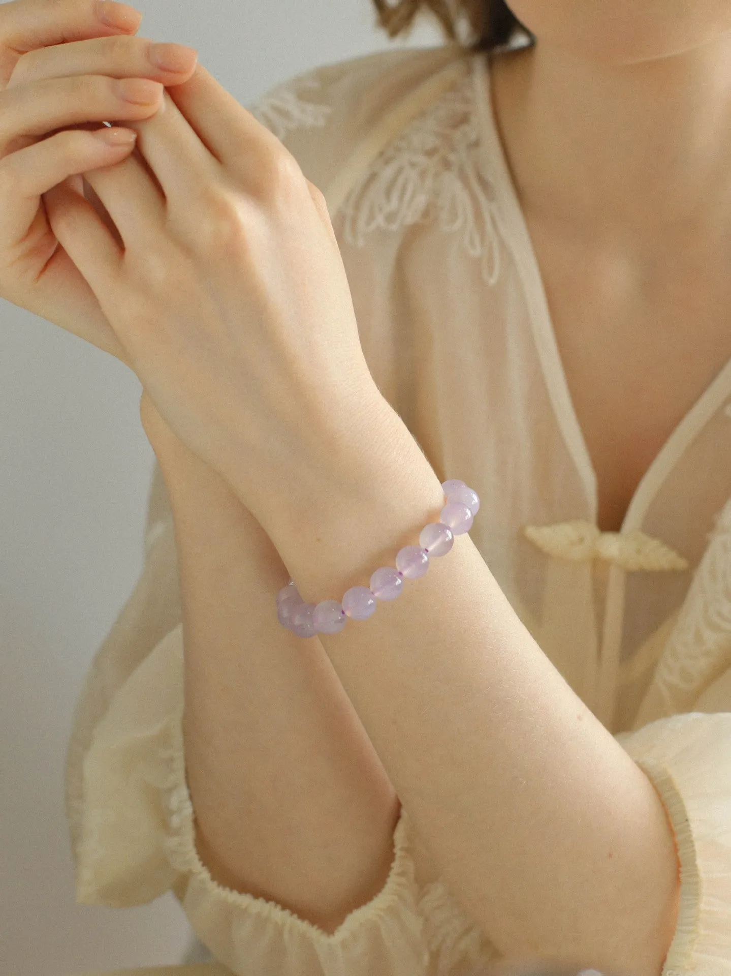 Dreamy Purple Chalcedony With Full Diamond Small Waist Bracelet