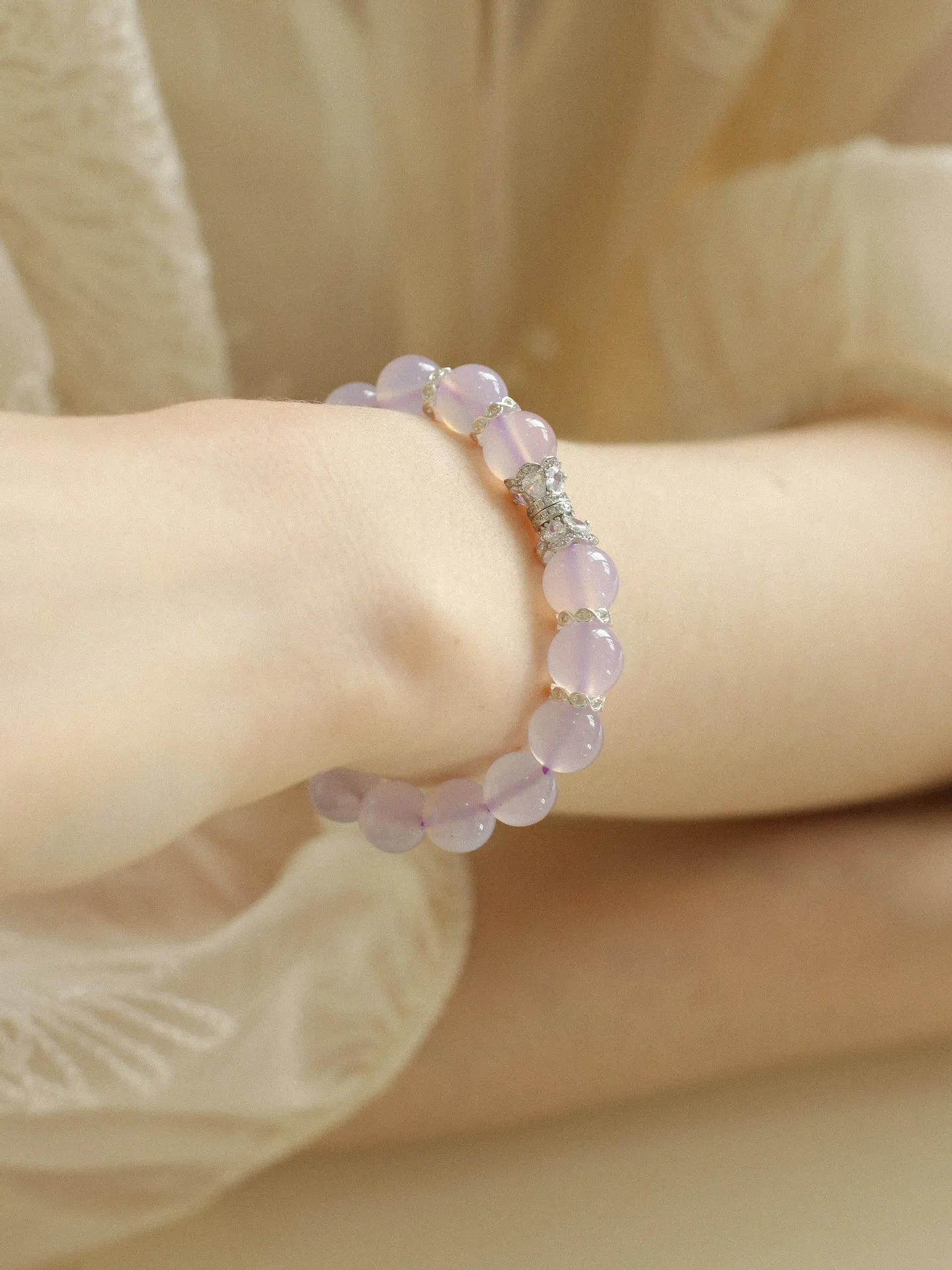 Dreamy Purple Chalcedony With Full Diamond Small Waist Bracelet