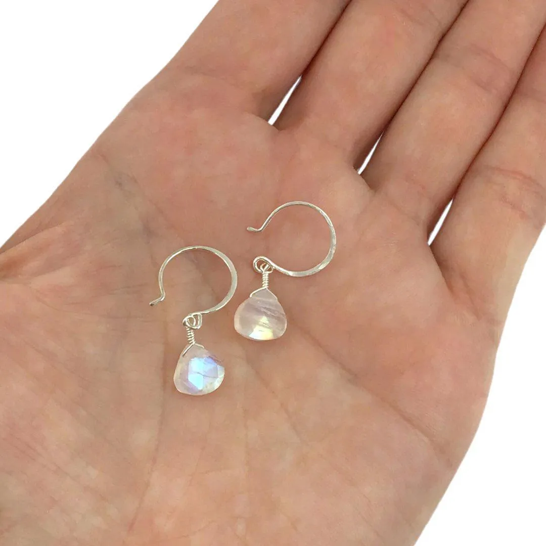 Earrings - Moon Shadow Rainbow Moonstone Gemstone Drops Sterling by Foamy Wader