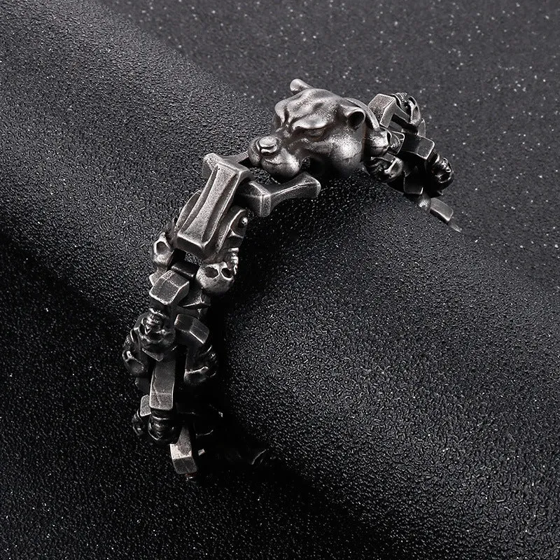 Edgy Retro Leopard Head Bracelet for Men - Halloween-Inspired Titanium Steel Accessory