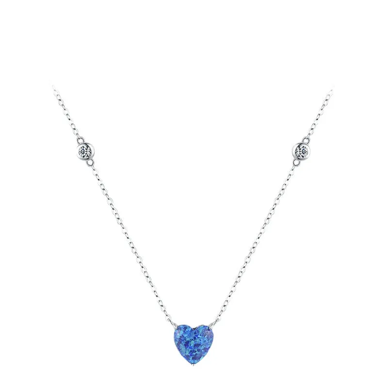 Elegant Opal Heart Necklace in Sterling Silver