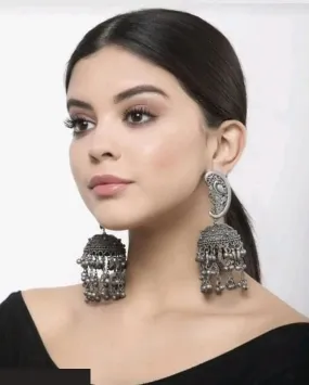 Elite Oxidised Silver Earring Alloy Jhumkas