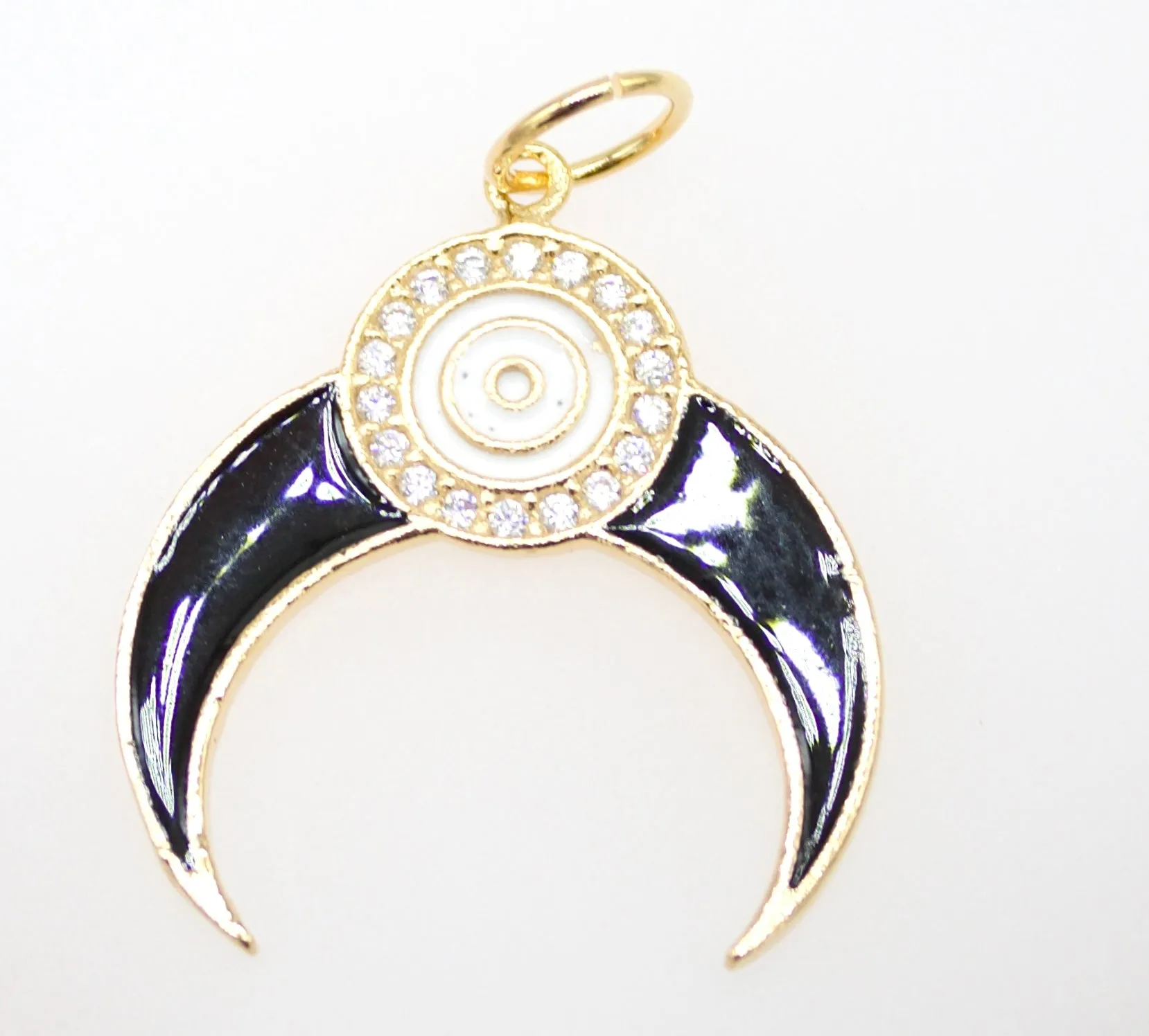 Enamel Evil Eye Double Horn Crescent Moon Pendant