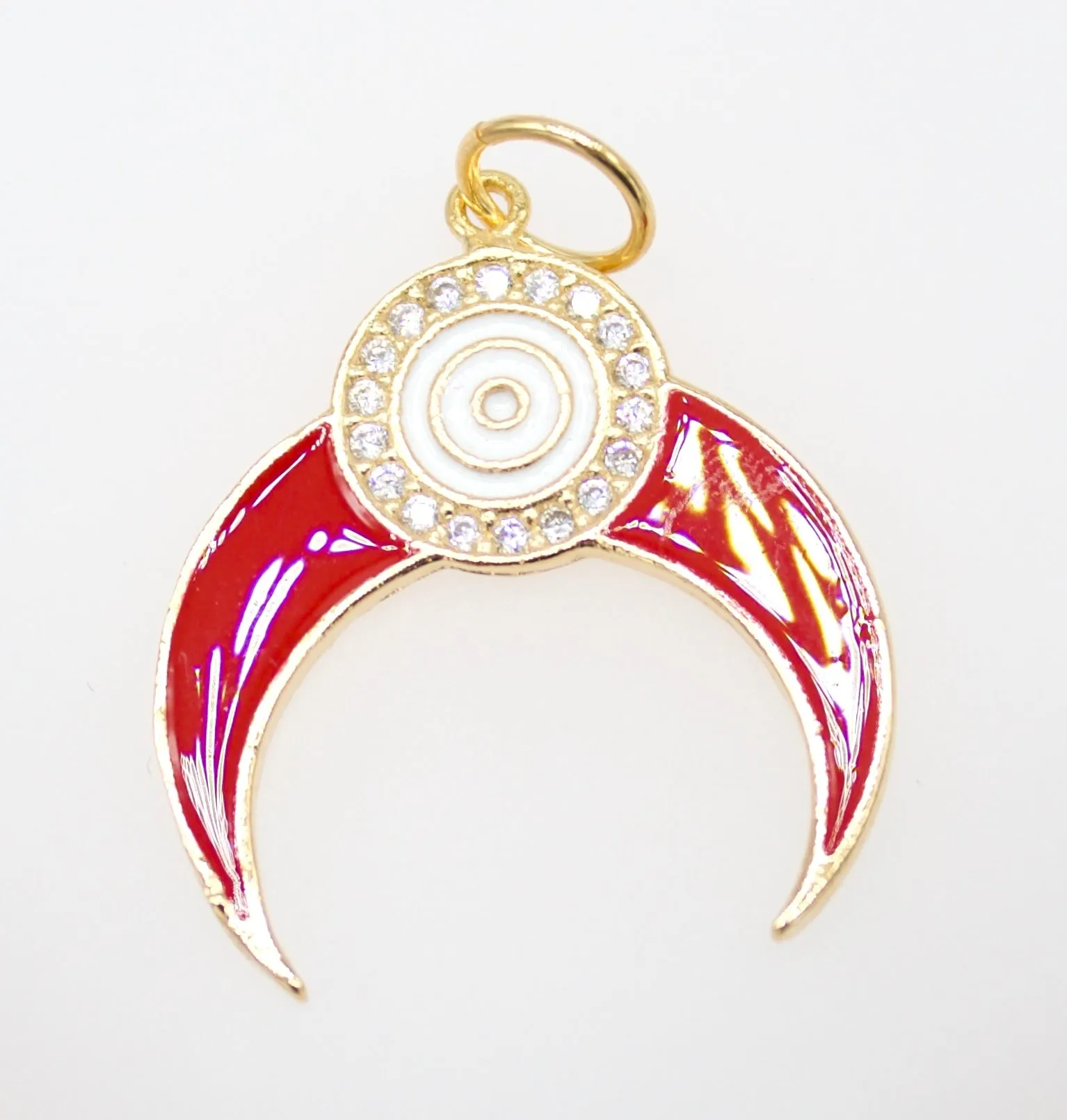 Enamel Evil Eye Double Horn Crescent Moon Pendant