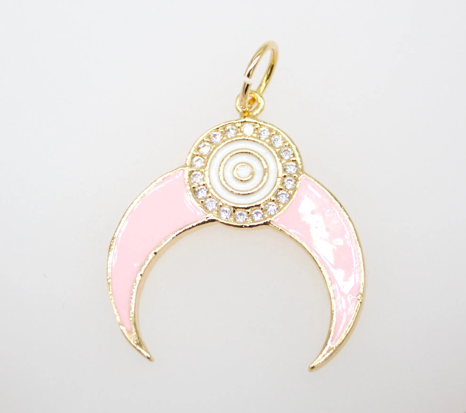 Enamel Evil Eye Double Horn Crescent Moon Pendant