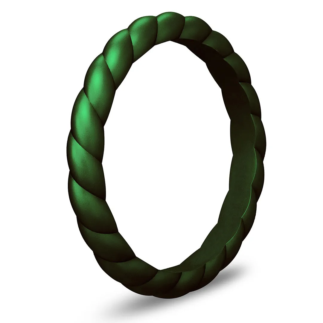 Enchanted Green Braided Silicone Ring - Stackable Thin Band