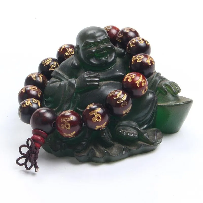 Engraved Sanskrit Rosewood Buddhist Prayer Beads Bracelet