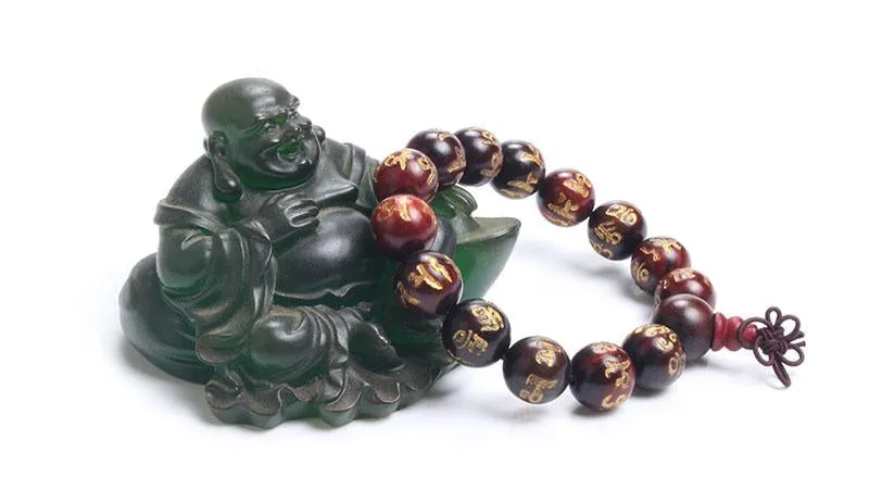 Engraved Sanskrit Rosewood Buddhist Prayer Beads Bracelet