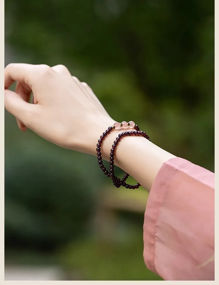 Enticing Garnet and Crystal Bead Bracelet with Sterling Silver