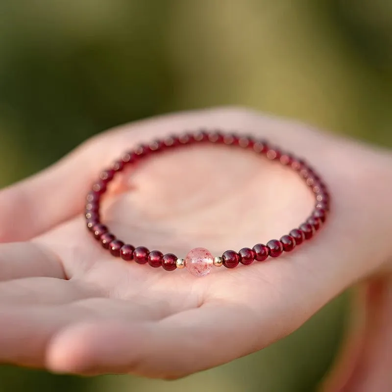 Enticing Garnet and Crystal Bead Bracelet with Sterling Silver