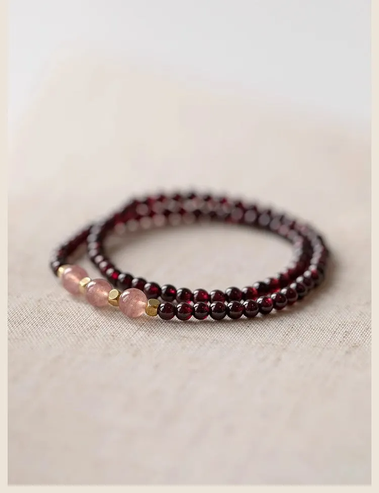 Enticing Garnet and Crystal Bead Bracelet with Sterling Silver