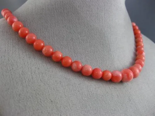 ESTATE LONG AAA ROUND CORAL 925 SILVER 3D CLASSIC GRADUATING LOVE FUN NECKLACE