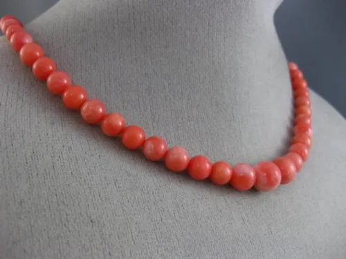 ESTATE LONG AAA ROUND CORAL 925 SILVER 3D CLASSIC GRADUATING LOVE FUN NECKLACE