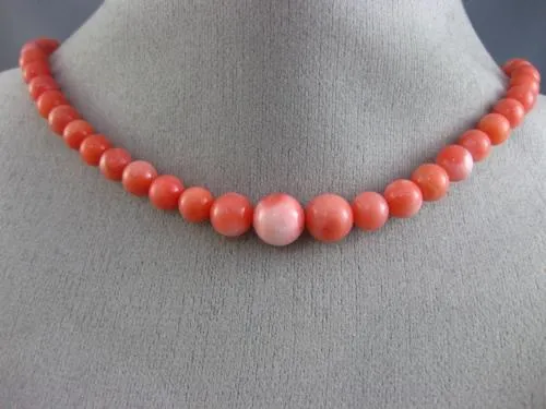 ESTATE LONG AAA ROUND CORAL 925 SILVER 3D CLASSIC GRADUATING LOVE FUN NECKLACE