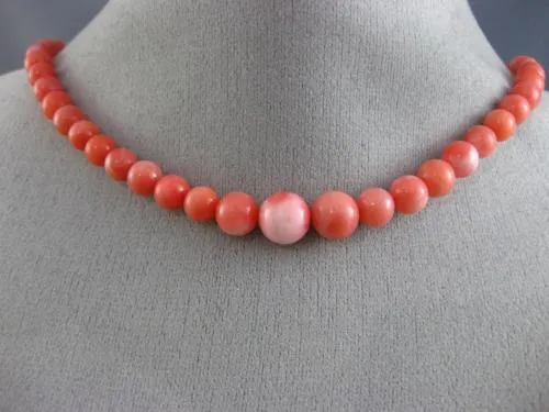 ESTATE LONG AAA ROUND CORAL 925 SILVER 3D CLASSIC GRADUATING LOVE FUN NECKLACE