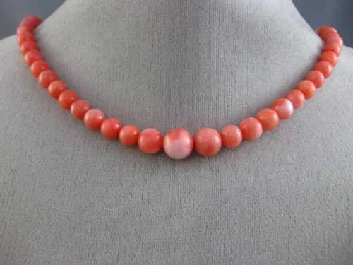 ESTATE LONG AAA ROUND CORAL 925 SILVER 3D CLASSIC GRADUATING LOVE FUN NECKLACE