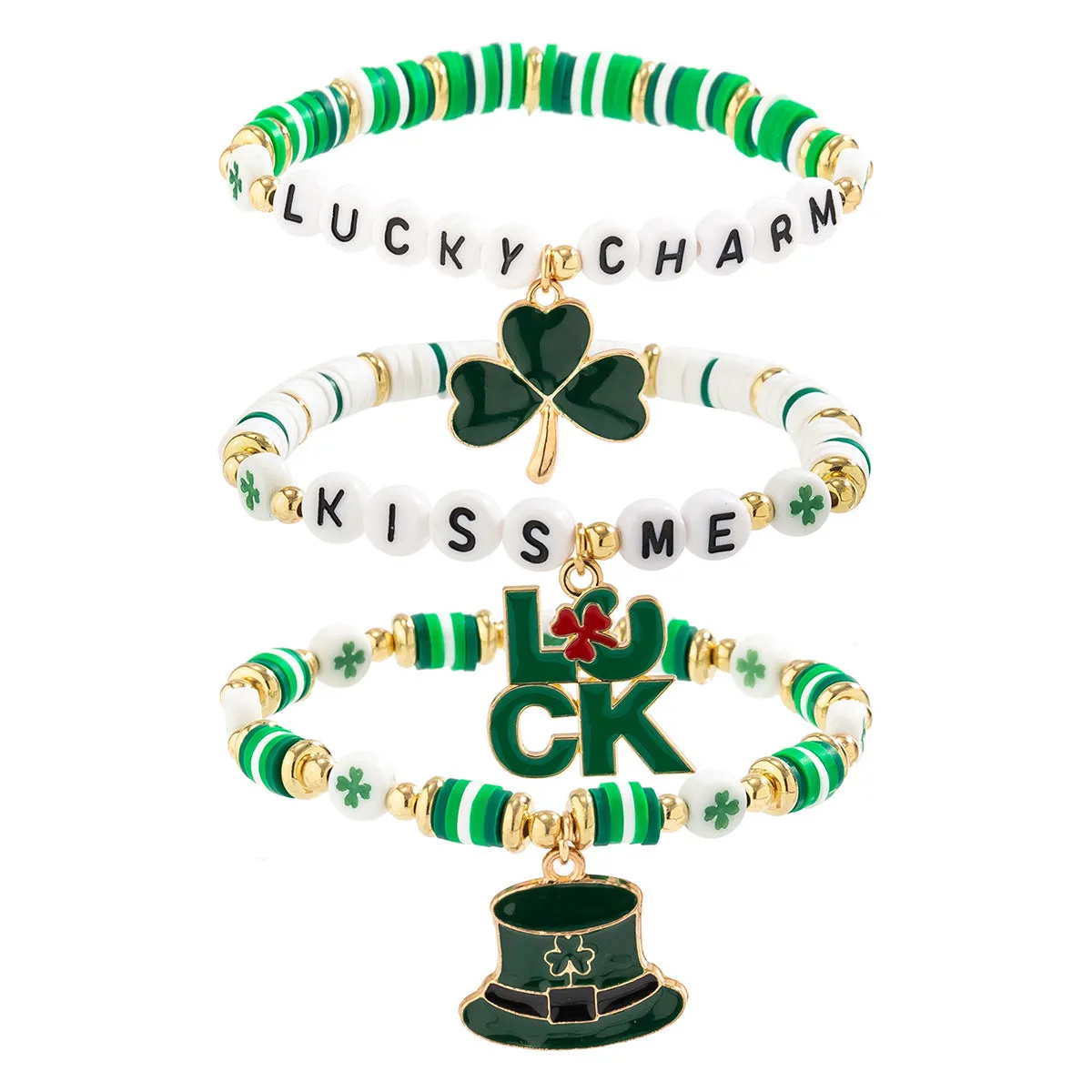 European and American Festival Gifts, Lucky Clover Letter Bracelet, Elegant Green Beaded Beer Festival Jewelry