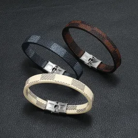 European and American Retro Simple Hand Woven Striped Leather Titanium Steel Bracelet Men's Stainless Steel Wristband