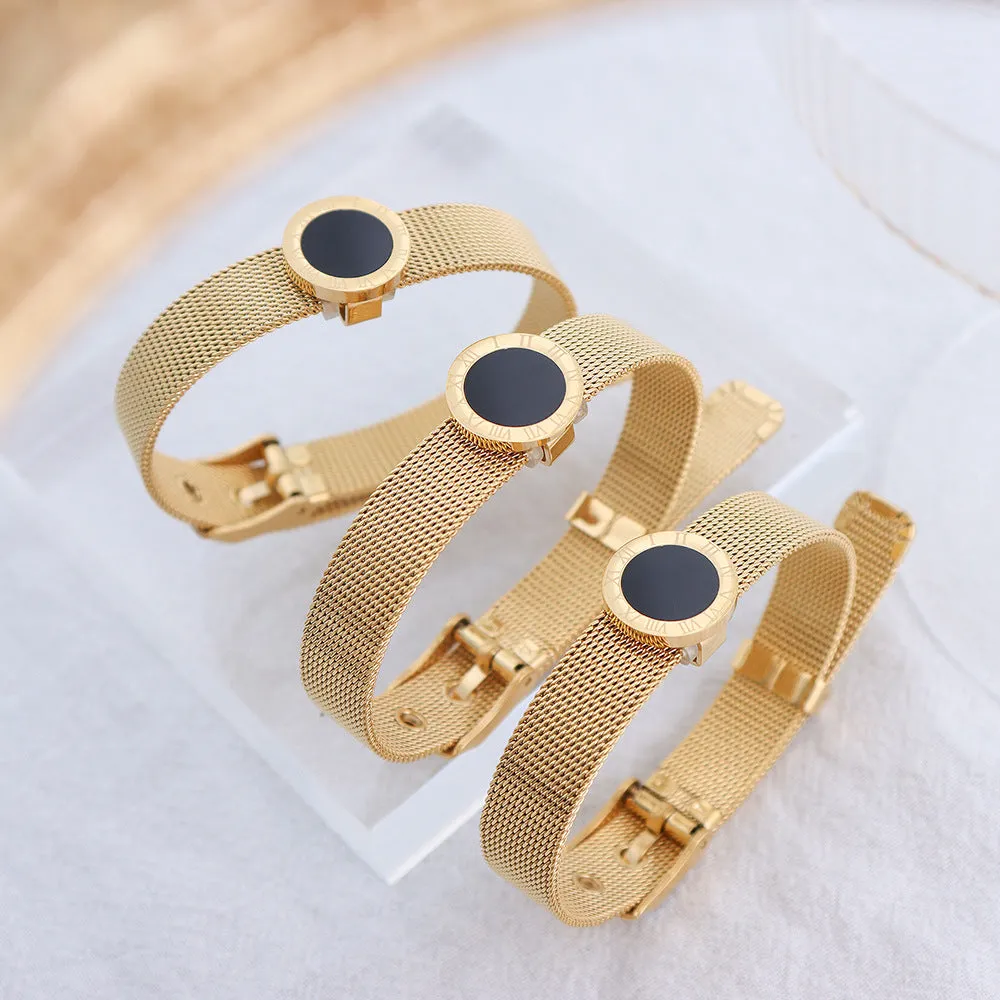 European Style 18K Gold Plated Roman Numeral Bracelet with Titanium Steel - Everyday Genie Collection