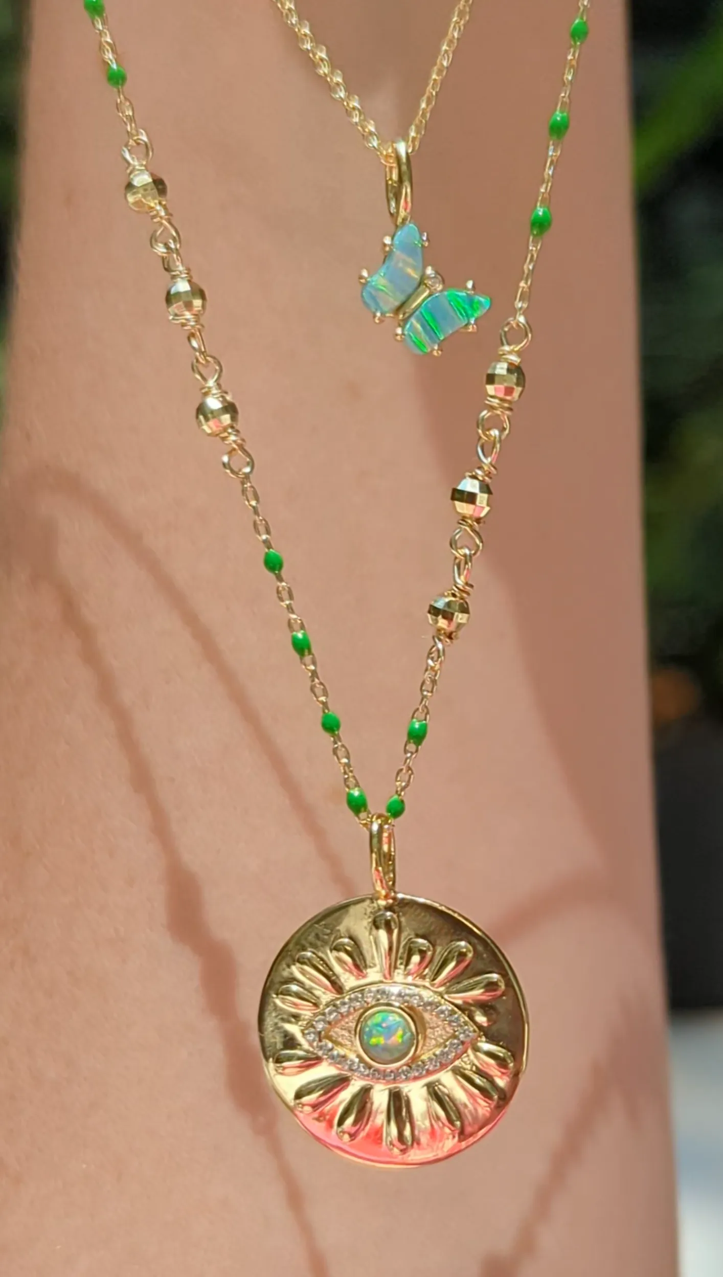 Evil Eye Opal Medallion Necklace