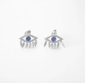 Eye Earrings 925 Sterling Silver Zircon Fringe Tassel Hypoallergenic Luxury Evil Eye Statement Earrings