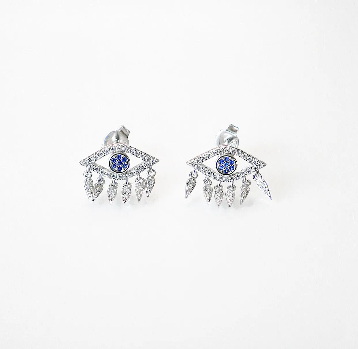 Eye Earrings 925 Sterling Silver Zircon Fringe Tassel Hypoallergenic Luxury Evil Eye Statement Earrings