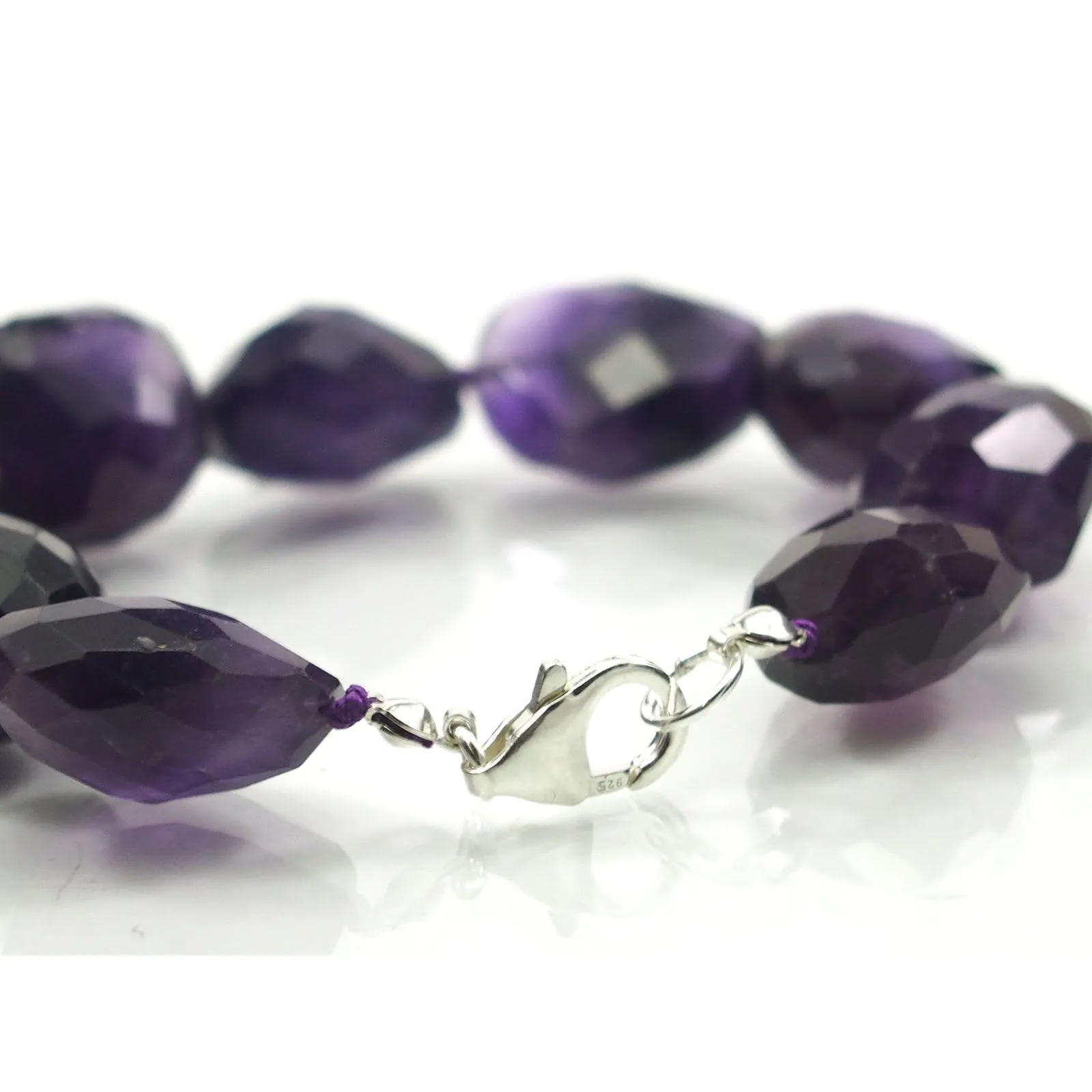 Faceted Amethyst Nugget Bracelet with Sterling Silver Trigger Clasp 15-17mm