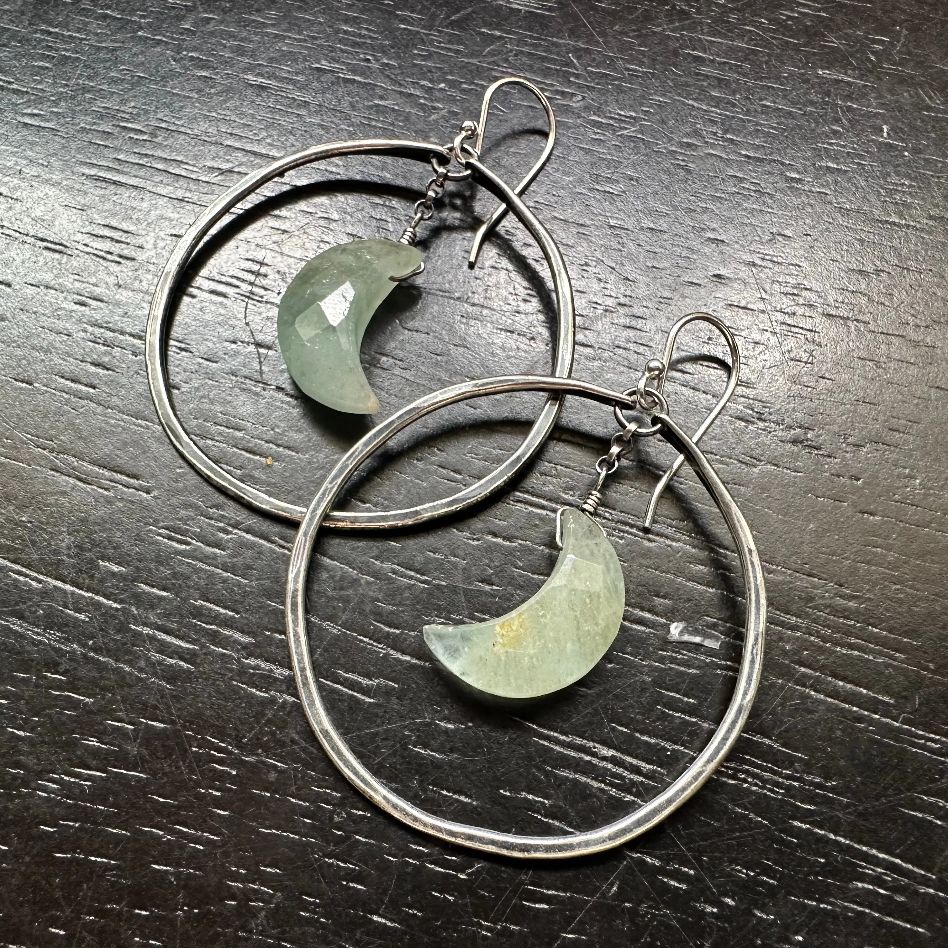 Faceted Crescent Moon Earrings in Medium Silver Hoops with Your Choice of Crystal