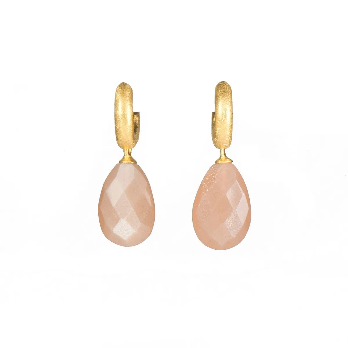 Faceted Peach Moonstone 24K Gold Vermeil Huggie Earrings