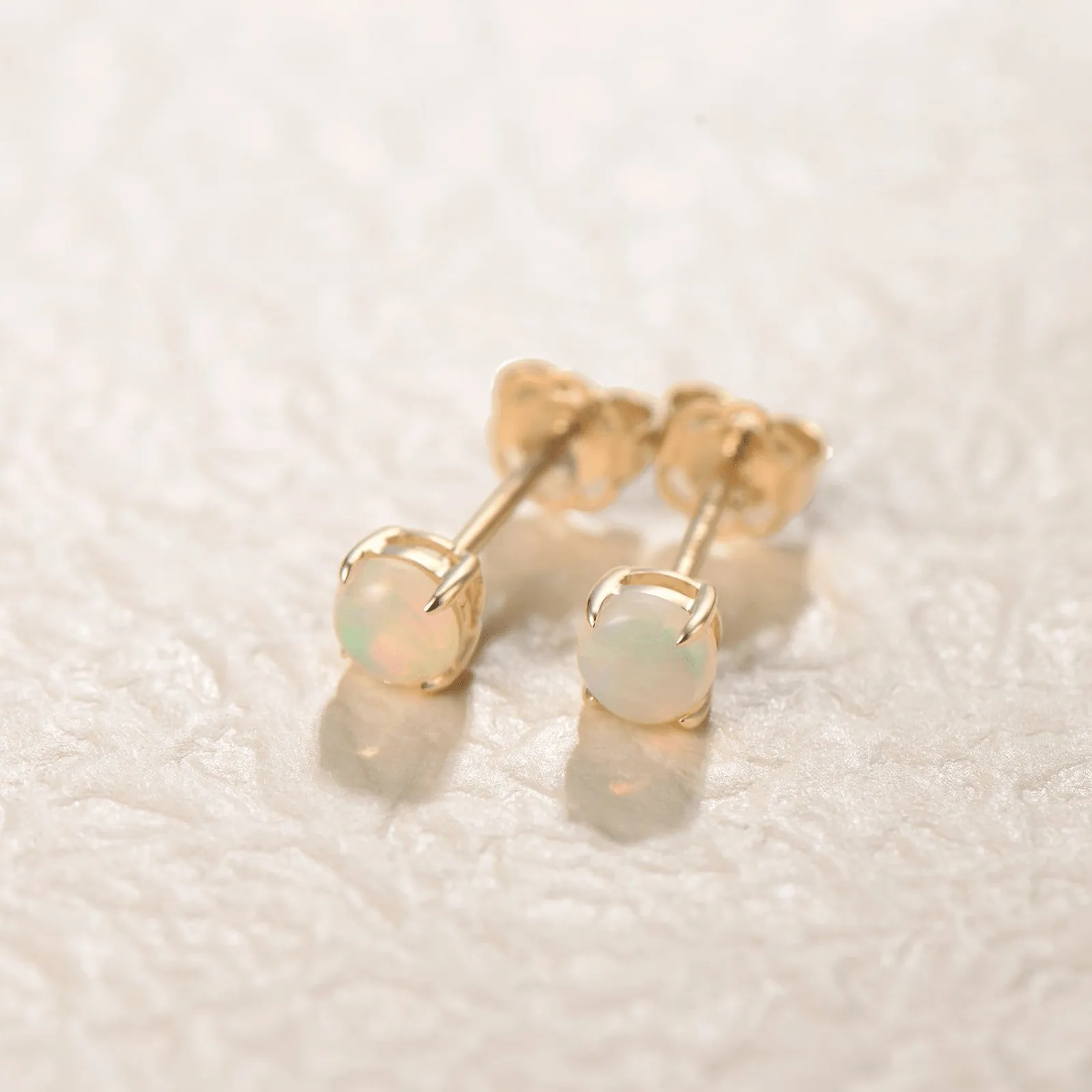 FANCIME "Lumi" Round Opal 14K Solid Yellow Gold Studs