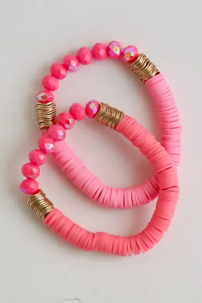 FINAL SALE - Zoey Hot Pink Beaded Bracelet Set