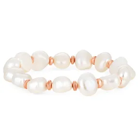 Freshwater Pearl and Rose Tone Hematite Stretch Bracelet