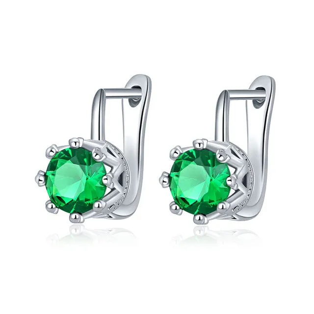 FYM Brand Luxury 7 Colors Big Green Round Cut Cubic Zirconia Earring Fashion Sliver Color Hoop Earrings Best Quality Jewelry