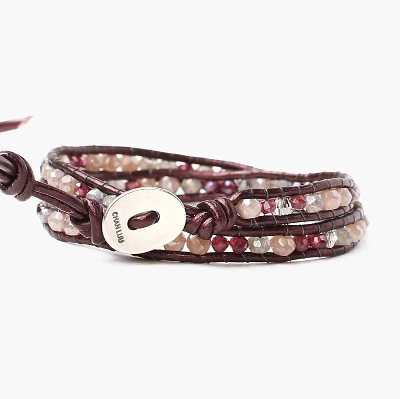 Garnet Mix Sterling Silver 12" Double Wrap Bracelet