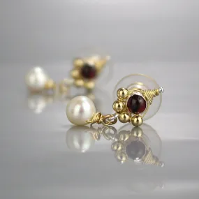 Garnet Pearl Spring Stud Earrings