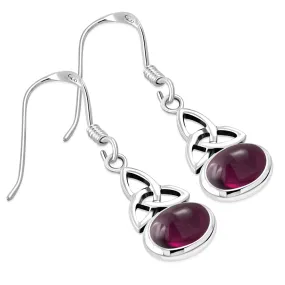 Garnet Stone Celtic Trinity Knot Silver Earrings