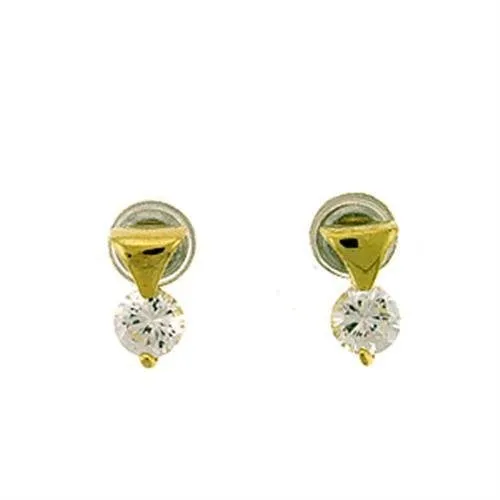 Gold Brass Earrings with AAA Grade CZ in Clear for Women Clear Stone Color Style LOA446