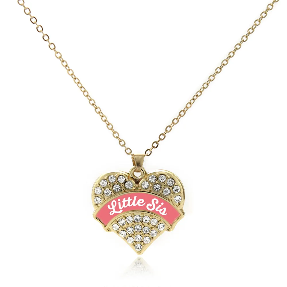 Gold Coral Little Sister Pave Heart Charm Classic Necklace