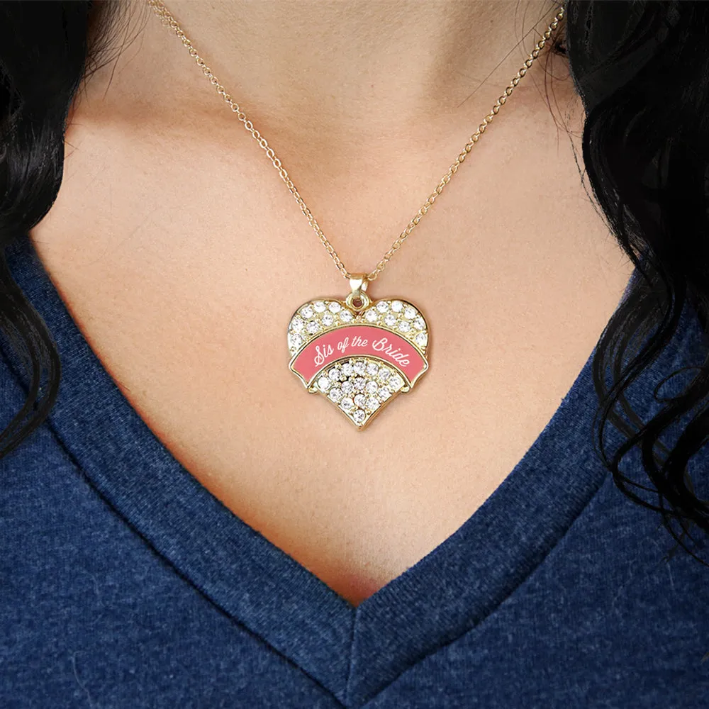 Gold Coral Sis of Bride Pave Heart Charm Classic Necklace