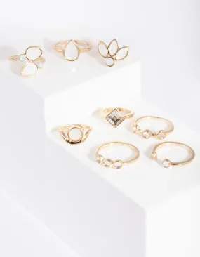 Gold Facet Moon Stone Ring 8 Pack