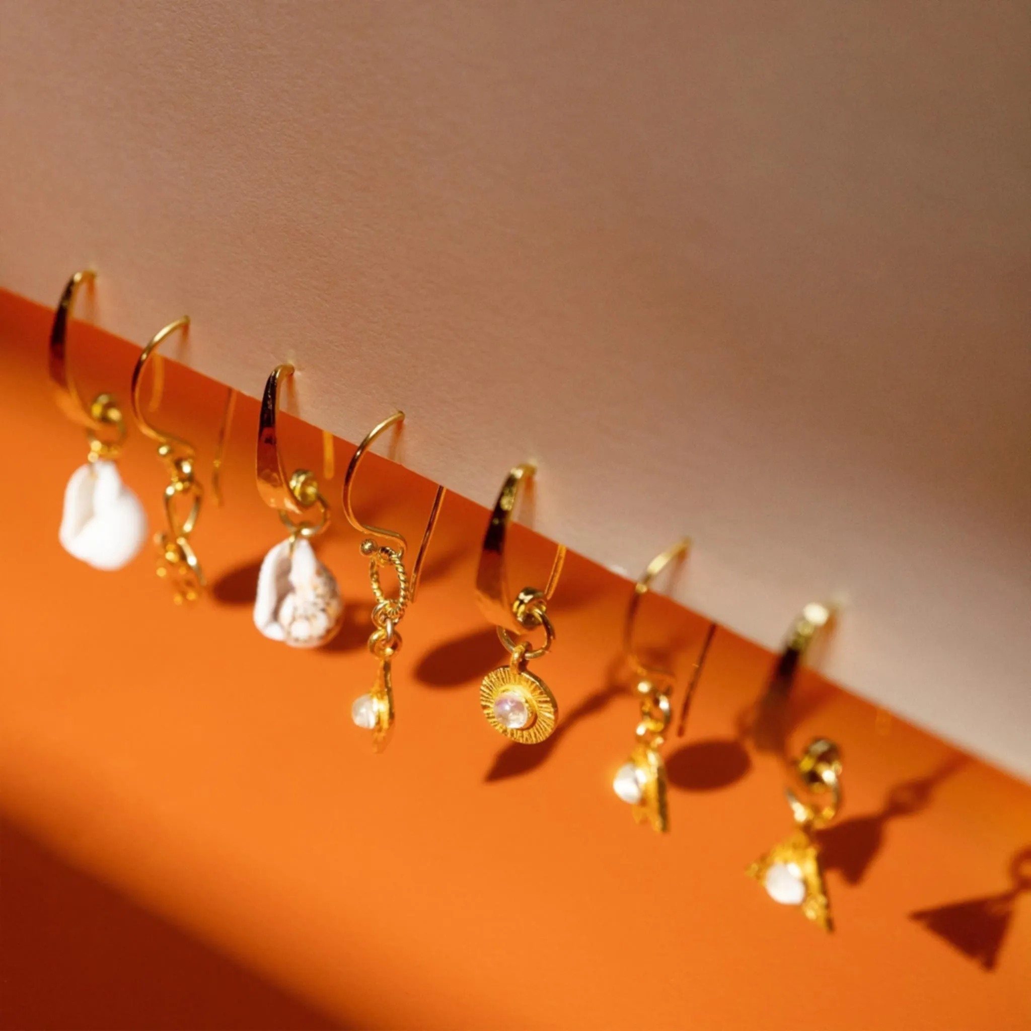 Gold Moonstone Earth Triangle Earrings, Terra | By Lunar James